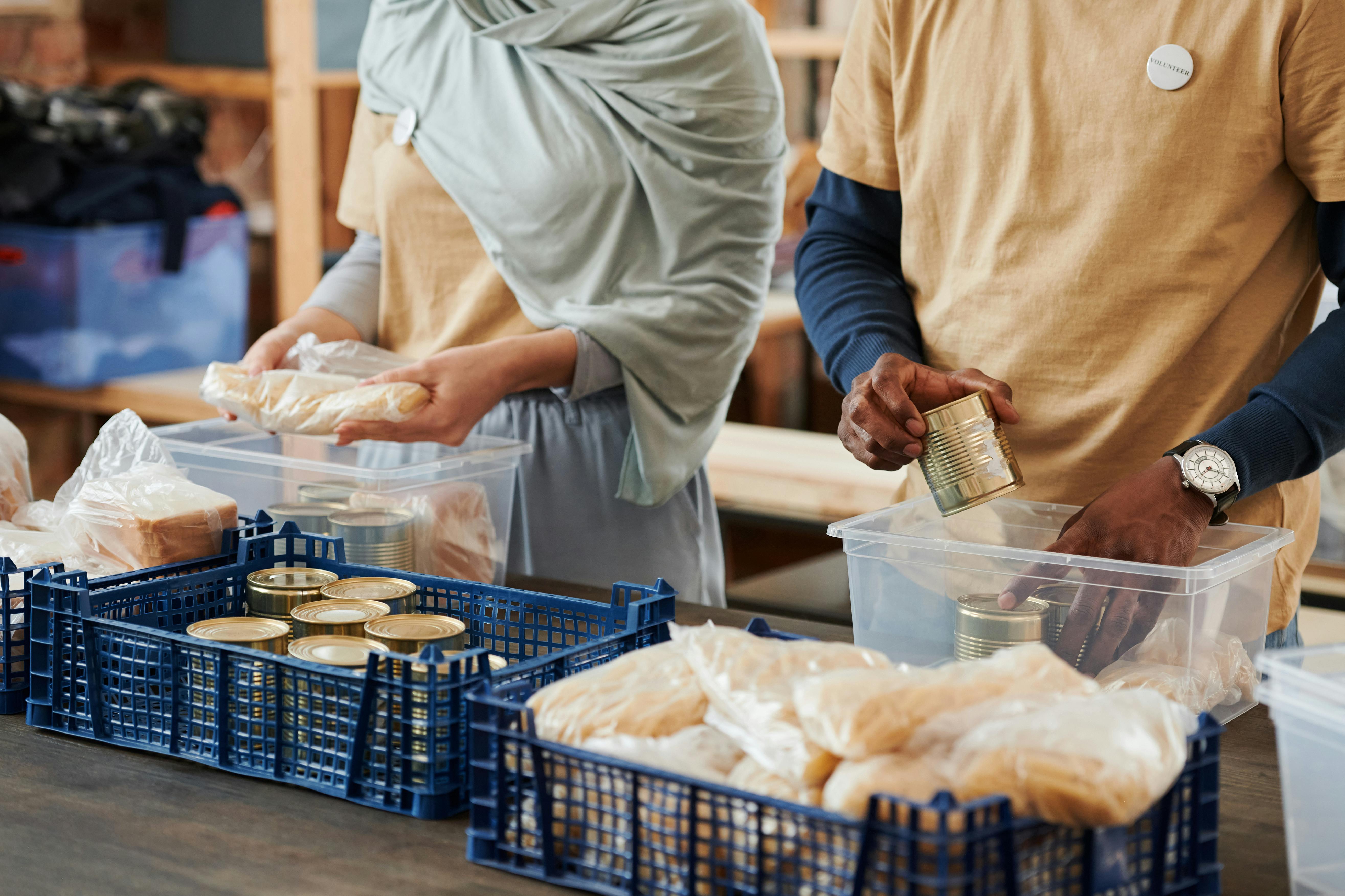 Volunteers preparing food donations